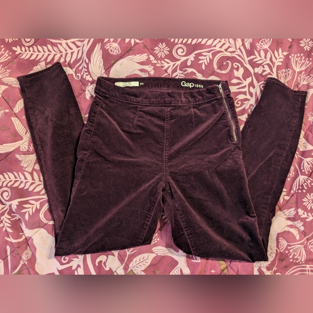 GAP Burgundy Velvet Side Zip Pants